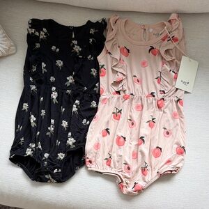Kyte Baby One Piece Romper Set - Black Floral and Pink Cherry